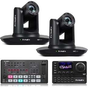 FoMaKo NDI Camera, AI Auto Tracking HDMI PTZ Camera, 20x Optical Zoom(2pcs),KC606N PTZ Controller, M1 Video Switcher,NDI PTZ Bundle(FMK20UH NDI-B X2+M1+KC606N)