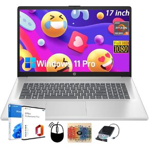 HP 17 inch Business Laptop Computer - Office Pro 2024, 17.3" FHD+ Display, AMD Ryzen 5 7430U(Beats i7), AMD Radeon Graphics, Windows 11 Pro, Wi-Fi6, Fast Charge (64GB RAM | 2TB SSD)