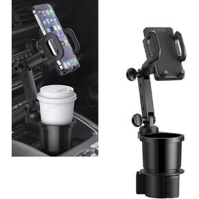 Downhill 1 PC Car Cup Holder Phone Mount, 2-in-1 Cup Holder Cradle, Adjustable Automotive Cell Phone Stand, Universal for Most Cars, Trucks, SUVs (Black)