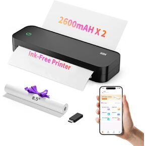 طابعات wbk® المحمولة اللاسلكية للسفر، طابعة محمولة بدون حبر صغيرة تدعم 8.5 بوصة × 11 بوصة خطاب أمريكي وورق حراري A4 وA5، طابعة حرارية بلوتوث لاسلكية متوافقة مع Android وiOS والكمبيوتر المحمول