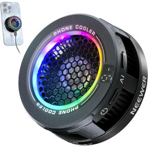 NEWER MAGNECT PHOPE POARDER ، مروحة تبريد للهاتف الخليوي منخفض الضوضاء مع التحكم الذكي في TEMP ، ضوء RGB ، حلقة مغناطيسية ومقطع متوافق مع iPhone 15 16 Pro Max Magsafe Samsung iPad للألعاب ، PA069