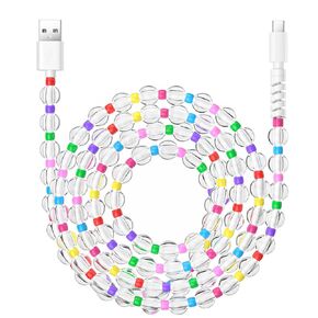 Aolcev USB C Cable 66W Fast USB A to USB C Charging Cable 6.6FT/2M Long Cute Beaded for iPhone Charger Pearl USB Type C Charger Cord for iPhone 16 Pro/16 Pro Max/16 Plus15 Pro Max Plus Transparent
