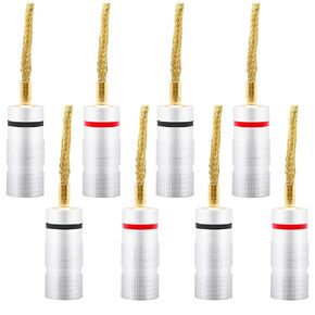 Flex Pin Banana Plugs Braided Gold Plated Speaker Connectors, 2mm Soft Weaving Banana Pin Connectors Solderless Terminals for Amplifier Speaker Wire Cable Sound System Home Audio -8pcs