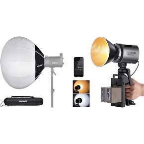 NEEWER MS60B 65W COB LED Video Light with Battery Kit, 2.4G/APP Control, 2X 7800mAh NP-F970 Battery PD Fast Charging with NS26L 26"/65cm Lantern Softbox, Quick Release 360° Light Diffuser