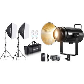 NEEWER CB300B 320W LED Video Light with 2.4G/APP Remote Control, All Metal Bi Color COB Continuous Output Lighting with 700W Equivalent Softbox Lighting Kit Photography Continuous Lighting Kit