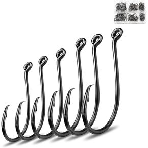 Atibin Steel Bass Fishing Hooks Freshwater Bait Sharp Fishing Hook Set Strong Stainless Fishing Hooks Saltwater 6 Sizes Set 180 Pack