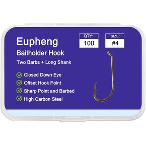 100pcs Baitholder Hooks with 2 Baitholder Barbs Down Eye, Live Bait Hook for Catfish, Bass, Trout Fishing Freshwater Saltwater Size: #6-4/0