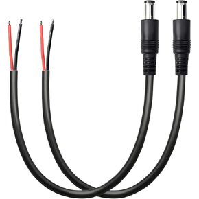2Pack 1.6FT(50cm) DC Power Cable with Male Connectors, Varbmt DC 6.3mm x 3.0 mm Barrel Male Plug to Bare Wire Open End Cable for CCTV Security Camera, DVR, All-in-one Computer