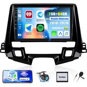 2G+64G Car Radio for Honda Odyssey 2018-2020 with Wireless Carplay Android Auto,9" Touchscreen Android 13 Honda Odyssey Car Stereo with Mirror Link WiFi/GPS Navigation Bluetooth FM/RDS SWC+Rear Camera