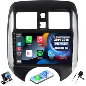 2G+64G Car Radio for Nissan Versa Note 2014-2016 with Wireless Carplay Android Auto,9 inch Touchscreen Car Stereo Radio Support Mirror Link WiFi GPS Bluetooth FM RDS EQ SWC Backup Camrea