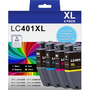 LC401XL LC401 High Yield MFC-J1010DW Ink Cartridges 4-Pack Compatible for Brother 401XL LC-401 Ink Cartridges Work with MFC-J1010DW MFC-J1170DW MFC-J1012DW MFC-J1800DW (Black Cyan Magenta Yellow)