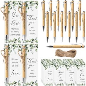 98 Pcs Thank You Gifts Set Includes Inspirational Bamboo Pen Motivational Quote Card Twine Employee Appreciation Gift for Coworker School Team
