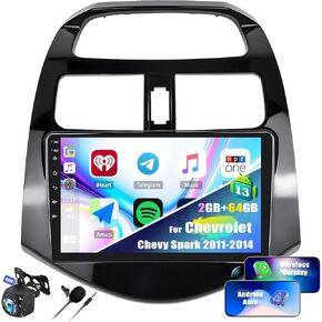 2G+64G Android 13 Car Stereo for Chevrolet Chevy Spark 2011-2014 with Wireless Carplay Android Auto,9" Touchscreen Car Radio with Mirror Link WiFi/GPS Navigation Bluetooth FM/RDS SWC+Rear Camera