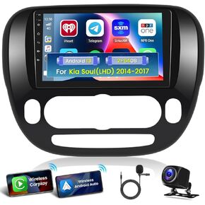 Hikity 2+64GB Android Car Stereo for Kia Soul 2014-2017 with Wireless Apple Carplay Android Auto, 9 Inch Touch Screen in-Dash GPS Navigation Supports Mirror Link BT WiFi Backup Camera (Manual A/C)