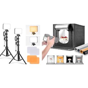 NEEWER BP66 Basic LED Video Light Panel Lighting Kit, 2 Pack Bi Color Dimmable Portable Studio Lights, 3200K~5600K for Photography Video Recording Live Streaming, LP50 Photo Studio Light Box Included