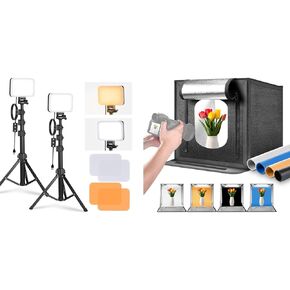 NEEWER BP66 Basic LED Video Light Panel Lighting Kit, 2 Pack Bi Color Dimmable Portable Studio Lights, 3200K~5600K for Photography Video Recording Live Streaming, LP60 Photo Studio Light Box Included