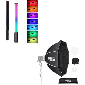 ULANZI VL119 Handheld Light Wand, 360° RGB LED Video Light Stick for Photography Rechargeable Tube Light, ULANZI 31.5"/80cm Parabolic Softbox Quick Release Bowens Mount, DS80 Flash Lighting Umbrella S
