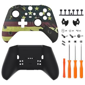 eXtremeRate US Flag The Stars & Stripes Patterned Faceplate Shell + Black Back Bottom Shell for Xbox Elite Series 2, Elite Series 2 Core Controller