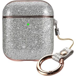 Bling Hard Shell Cover Compatible with Glitter Airpod 1/2, Protective Case for Apple AirPods 2nd / 1st, Silver