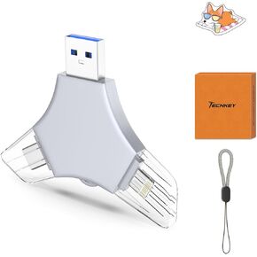 USB 3.0 فلاش محرك أقراص فلاش 64 جيجابايت لجهاز iPhone ، 3IN1 عصا تخزين حارس مرمى صور الذاكرة الخارجي للصورة ، v5.76high الإبهام محركات الأقراص على iPhone/iPad/Android/PC - رمادي أسود