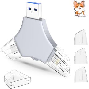 USB 3.0 Flash Drive 64gb for iPhone, 3in1 External Memory Picture Keeper Storage Stick for Photo/Video/Data Saver/Backup, V3.18 High Speed Thumb Drives for iPhone/iPad/Android/PC - Sage-Gray