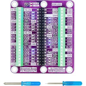 Breakout Board for Raspberry Pi 5 /4B /3B+ /3B /3A+ /2B /1B+/1A+ /Zero 2W/Zero W/Zero Suitable for Beginners in Programming, Terminal Block Shield HAT with Pin Header, GPIO Status LED with Screwdriver
