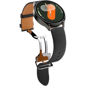 Spigen Enzo Genuine Leather Strap Designed for Samsung Galaxy Watch 7 44/40mm, FE 40mm, 6/5/4 44/40mm, Classic 6 47/43mm, 5 Pro 45mm, 4 Classic 46/42mm, 3 41mm, Active 1&2 Band - Black