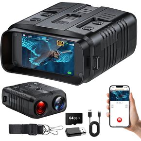 Night Vision Goggles - 4K Night Vision Binoculars for Adults, 10X Digital Zoom, 3'' UHD IPS Screen and 64GB TF Card for Photos and Videos Perfect for Outdoor Hunting Camping and Wildlife Observation