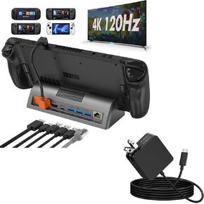 Steam Deck Dock, 4K@120Hz HDMI Display Output, Gigabit Ethernet, 3 USB 3.0 Ports, Black