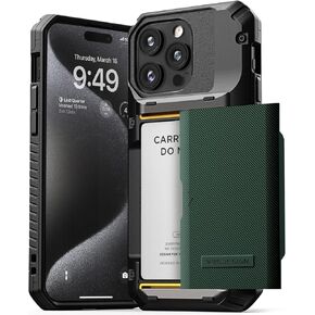 VRS DESIGN Compatible with iPhone 15 Pro Max Case with Card Holder [Damda Glide Pro], Sturdy Semi Auto 4-Card Slot, High Durability & Style Designed for iPhone 15 Pro Max (2023) Groove Black