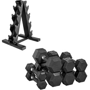 CAP Barbell 100 LB Coated Hex Dumbbell Weight Set with Vertical Rack