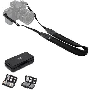 JJC Soft Neoprene Camera Neck Strap with Camera Battery & Memory Card Case for Canon Nikon Sony Fujifilm Mirrorless Cameras