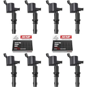 MAS Set of 8 Ignition Coils Pack Straight Boot & Motorcraft Spark plug SP546 SP515 Compatible with Ford F150 F250 F350 Super Duty Expedition Lincoln Navigator V8 5.4l Replacement for DG511 FD508