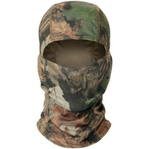 Premium Windproof Full Face Mask for All Four Seasons, Soft Camouflage Headgear, Polyester & Spandex Blend (Green Leaf Camo)