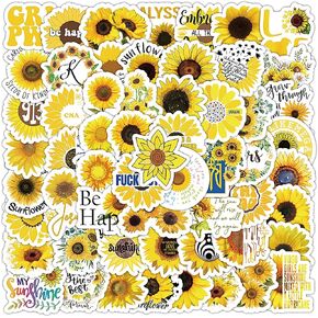 100 Pcs Decorative Sunflower Stickers Waterproof Scrpbook Cups Decal Suitcase Phone Decor
