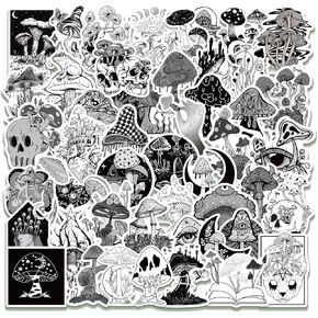 50PCS Black & White Gothic Stickers-Mushroom Edition, Spooky Elements for Dark Aesthetic Lovers