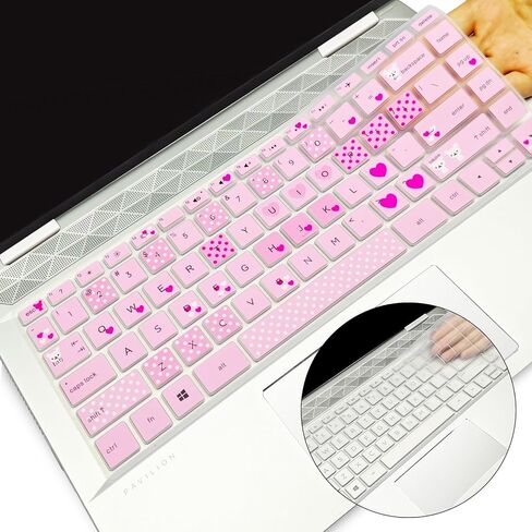 2Pcs Silicone Keyboard Cover for HP Pavilion x360 14" Laptop 14-BW006NR 14-BW010NR 14-BW065NR 14M-BA011DX 14M-BA013DX 14M-BA015DX 14M-BA114DX 14-BF040WM 14-BF050WM 14M-CD0001DX (Love Bear+Clear) in Saudi Arabia