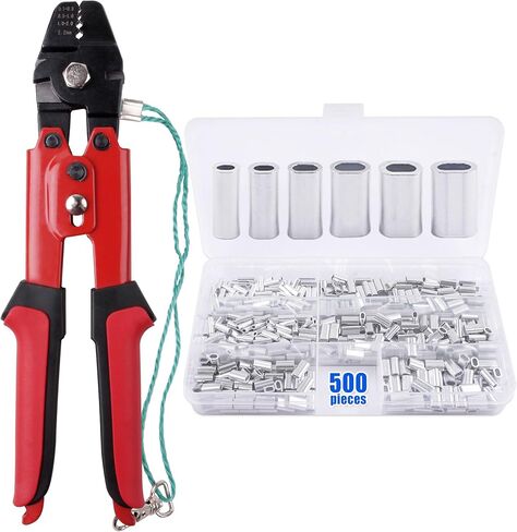 FUSIGO Fishing Crimping Tool Kit, Crimping Pliers with 500pcs Aluminum Crimp Sleeves Set Wire Rope Fishing Line Crimping Kit in Saudi Arabia