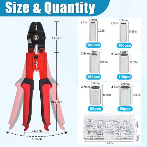 FUSIGO Fishing Crimping Tool Kit, Crimping Pliers with 500pcs Aluminum Crimp Sleeves Set Wire Rope Fishing Line Crimping Kit in Saudi Arabia