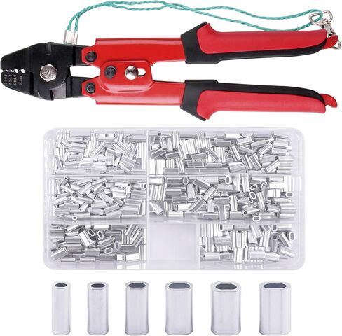 FUSIGO Fishing Crimping Tool Kit, Crimping Pliers with 500pcs Aluminum Crimp Sleeves Set Wire Rope Fishing Line Crimping Kit in Saudi Arabia