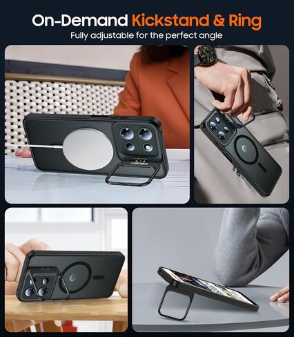 for Motorola Moto G 2025 Case, Fits MagSafe, with Built-in Camera Ring Stand & Sceen Protector, Slim Translucent Matte Military-Grade Drop Protection Magnetic Cover, Black in Saudi Arabia