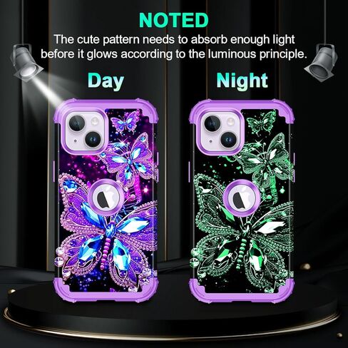 MIQALA متوافق مع حالة iPhone 13 ، توهج في الطبقة المظلمة الثلاثة صدمة صدمية الصدمات الثقيلة الصدمات الصارمة+حالة وقائية من السيليكون الناعم لأبل iPhone 13 ، الفراشة المظلمة in Kuwait