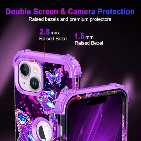 MIQALA متوافق مع حالة iPhone 13 ، توهج في الطبقة المظلمة الثلاثة صدمة صدمية الصدمات الثقيلة الصدمات الصارمة+حالة وقائية من السيليكون الناعم لأبل iPhone 13 ، الفراشة المظلمة in Kuwait