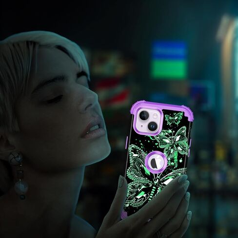 MIQALA متوافق مع حالة iPhone 13 ، توهج في الطبقة المظلمة الثلاثة صدمة صدمية الصدمات الثقيلة الصدمات الصارمة+حالة وقائية من السيليكون الناعم لأبل iPhone 13 ، الفراشة المظلمة in Kuwait