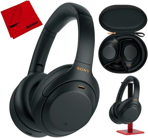 Sony WH-1000XM4 Wireless Premium Noise Canceling Overhead Headphones with Mic for Phone-Call and Alexa Voice Control, Black WH1000XM4 Bundle with Deco Gear Pro Audio Headphone Stand in Saudi Arabia