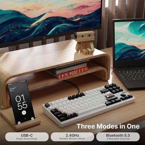 Chilkey ND TKL Aluminum Mechanical Keyboard, 87 Keys Tenkeyless Wireless Gaming Keyboard, Tri-Mode BT5.3/2.4GHz/USB-C PBT Keycaps Hot Swappable Custom Key Board for Windows Laptop Office PC in Kuwait