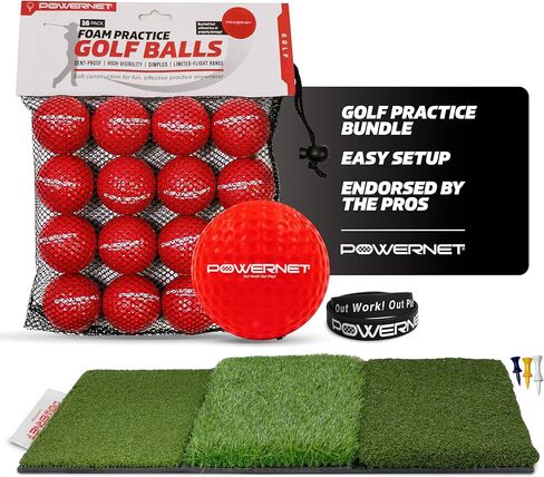 PowerNet Ultimate Chipping Bundle | Includes 3 Piece Golf Chipping Nets 16 Pack Practice Foam Golf Balls & Tri-Turf Grass Mat | Lightweight Durable Material | Indoor & Outdoor | for All Skill Levels in Kuwait