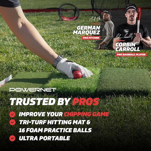 PowerNet Ultimate Chipping Bundle | Includes 3 Piece Golf Chipping Nets 16 Pack Practice Foam Golf Balls & Tri-Turf Grass Mat | Lightweight Durable Material | Indoor & Outdoor | for All Skill Levels in Kuwait