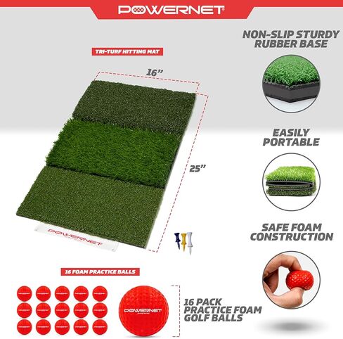 PowerNet Ultimate Chipping Bundle | Includes 3 Piece Golf Chipping Nets 16 Pack Practice Foam Golf Balls & Tri-Turf Grass Mat | Lightweight Durable Material | Indoor & Outdoor | for All Skill Levels in Kuwait