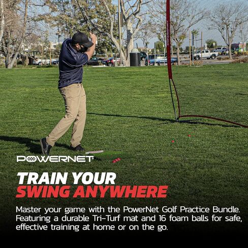 PowerNet Ultimate Chipping Bundle | Includes 3 Piece Golf Chipping Nets 16 Pack Practice Foam Golf Balls & Tri-Turf Grass Mat | Lightweight Durable Material | Indoor & Outdoor | for All Skill Levels in Kuwait